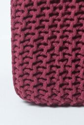 Homescapes Cube Cotton Knitted Pouffe Footstool in Plum - thumbnail 4