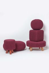 Homescapes Cube Cotton Knitted Pouffe Footstool in Plum - thumbnail 5