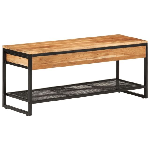 Berkfield Home Shoe Bench 110x35x45 cm Solid Wood Acacia & Iron in Brown - Size: 110 x 35 x 45 cm - image 1