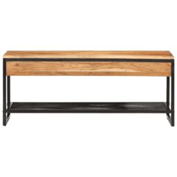 Berkfield Home Shoe Bench 110x35x45 cm Solid Wood Acacia & Iron in Brown - Size: 110 x 35 x 45 cm - thumbnail 2