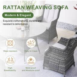 Direct Wicker 5‑Piece Outdoor Rattan Dining Set, Garden Aluminum Round Table in Grey - Size: 4 Person - thumbnail 2