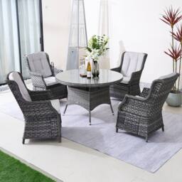 Direct Wicker 5‑Piece Outdoor Rattan Dining Set, Garden Aluminum Round Table in Grey - Size: 4 Person - thumbnail 1