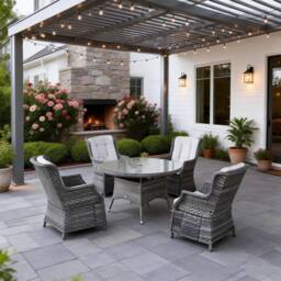 Direct Wicker 5‑Piece Outdoor Rattan Dining Set, Garden Aluminum Round Table in Grey - Size: 4 Person - thumbnail 7