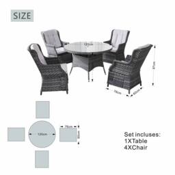 Direct Wicker 5‑Piece Outdoor Rattan Dining Set, Garden Aluminum Round Table in Grey - Size: 4 Person - thumbnail 6
