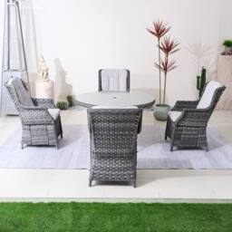 Direct Wicker 5‑Piece Outdoor Rattan Dining Set, Garden Aluminum Round Table in Grey - Size: 4 Person - thumbnail 8