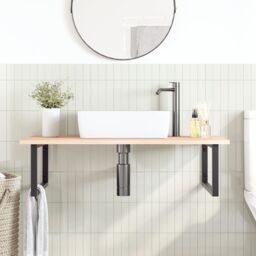 Berkfield Home Basin Shelf Wall Mounted Steel & Solid Wood Oak in Brown - thumbnail 3