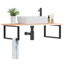 Berkfield Home Basin Shelf Wall Mounted Steel & Solid Wood Oak in Brown