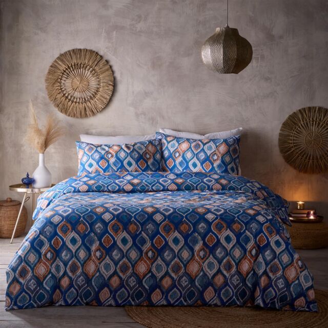Portfolio Home Tangiers Geometric Duvet Cover Quilt Set with Pillowcase in Blue - Size: Single - image 1