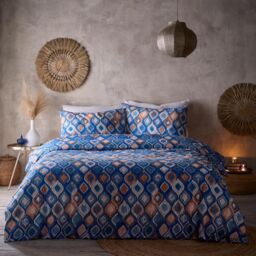 Portfolio Home Tangiers Geometric Duvet Cover Quilt Set with Pillowcase in Blue - Size: Single - thumbnail 1
