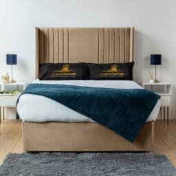 UK Bed Furniture Skyline Wingback Divan Bed Base with 54 Inch Headboard - No Storage in Beige - Size: King - thumbnail 1