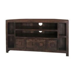 Jaipur Furniture Ltd Plus Corner TV Unit - Mango Wood - L43 x W104 x H55 cm - Dark Finish in Brown