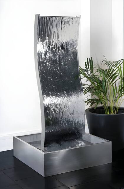 Primrose Double Sided Stainless Steel Outdoor Water feature with Reservoir 130cm in Metallic Silver - image 1