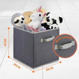 NESTLUNE Set of 2 Fabric Foldable Square Storage Boxes in Grey - thumbnail 2
