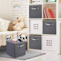 NESTLUNE Set of 2 Fabric Foldable Square Storage Boxes in Grey - thumbnail 6