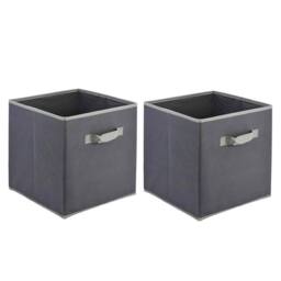 NESTLUNE Set of 2 Fabric Foldable Square Storage Boxes in Grey - thumbnail 1