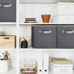 NESTLUNE Set of 2 Fabric Foldable Square Storage Boxes in Grey - thumbnail 4