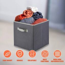 NESTLUNE Set of 2 Fabric Foldable Square Storage Boxes in Grey - thumbnail 5