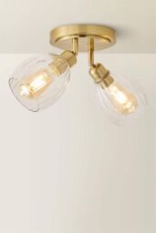 ValueLights Cheltenham 2 Way Ribbed Glass Adjustable Spotlight Flush Ceiling Light in Gold - thumbnail 3