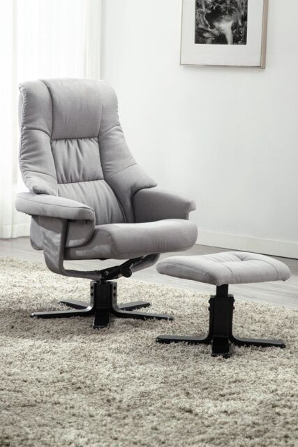 More4Homes Sorento Swivel Recliner Linen Fabric Chair w Footstool Armchair Grey - image 1