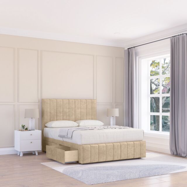 "Sloomy California Divan Bed Base Slate Naples 2 Drawers 12"" Footboard & 54"" Floor Standing Headboard in Cream - Size: Single" - image 1