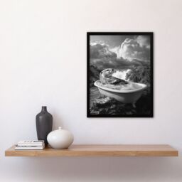 Artery8 Otter Bath Riverbank Bathtub Bubble Bath Surreal Framed Art Print in Grey - Size: A4 - thumbnail 4