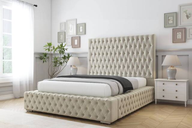 "Comfort Beds Ambassador Plush Bed Frame - 50"" Upholstered Headboard in Cream - Size: Single" - image 1