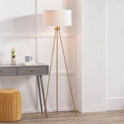 Ruma Minimalist Metal Tripod Floor Lamp For Living Room Black Shade in Gold - thumbnail 1