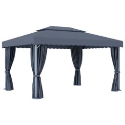 Berkfield Home Gazebo with Curtain 4x3 m Anthracite Aluminium in Black - thumbnail 5