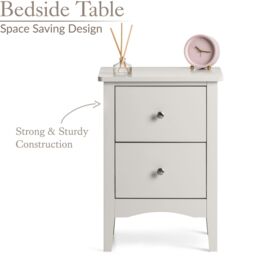 Christow Natural Bedside Table 2 Drawer Slim Bedroom Nightstand Storage Cabinet Unit in Brown - thumbnail 3