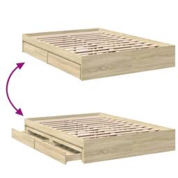 Berkfield Home Bed Frame with Drawers without Mattress Sonoma Oak 140x190 cm in Light Tan - thumbnail 7