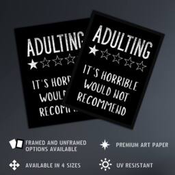"Artery8 Adulting One Star Would Not Recommend Funny Wall Art Print in Black - Size: W12"" x H16""" - thumbnail 2
