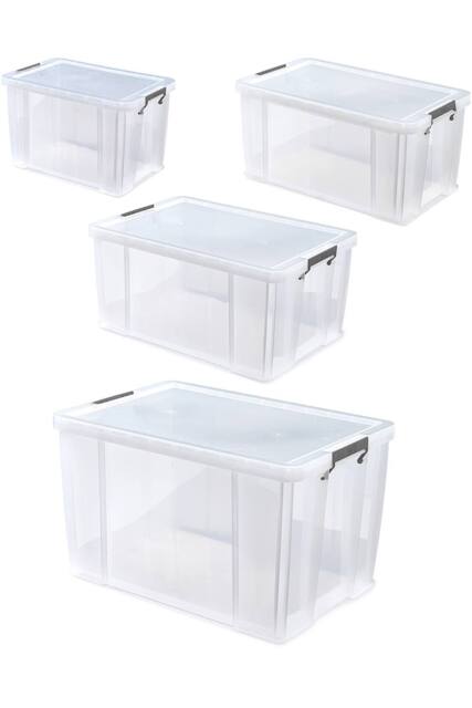 Whitefurze Set of 4 Allstore Storage Box with Lid & Silver Clamp - Clear - image 1