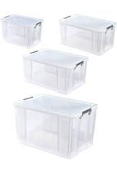Whitefurze Set of 4 Allstore Storage Box with Lid & Silver Clamp - Clear - thumbnail 1