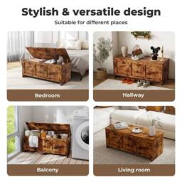 KORVIXA Storage Chest Trunk Wood Blanket Box in Brown - Size: 100 cm x 100 cm - thumbnail 3