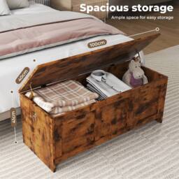 KORVIXA Storage Chest Trunk Wood Blanket Box in Brown - Size: 100 cm x 100 cm - thumbnail 4
