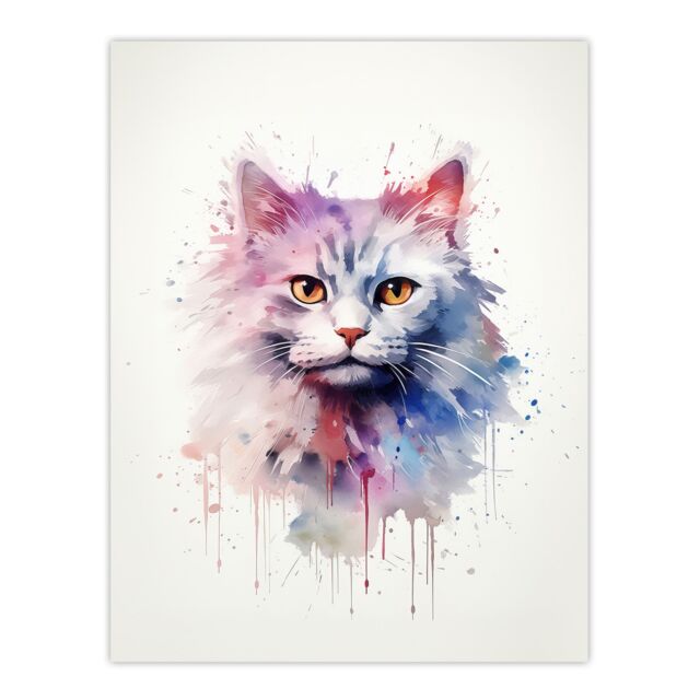 "Artery8 Wall Art Print Persian Cat Lovers Gift Watercolour Pet Portrait Painting Artwork Poster - Size: W24"" x H32""" - image 1