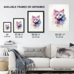"Artery8 Wall Art Print Persian Cat Lovers Gift Watercolour Pet Portrait Painting Artwork Poster - Size: W24"" x H32""" - thumbnail 3