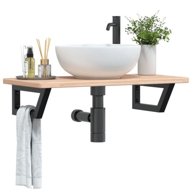 Berkfield Home Basin Shelf Wall Mounted Steel & Solid Wood Oak in Brown - image 1