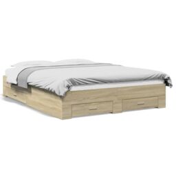 Berkfield Home Bed Frame with Drawers without Mattress Sonoma Oak 160x200 cm in Brown - thumbnail 2