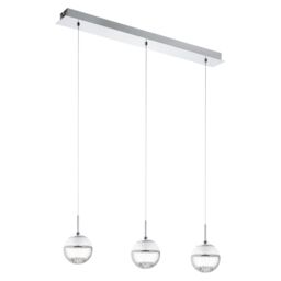 Loops Pendant Light Colour Chrome Shade White Clear Glass Crystal Bulb LED 3x5W - thumbnail 1
