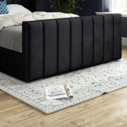 KDMD Maryland Straight Winged Upholstered Soft Velvet Designer Bed Frame in Black - Size: Small Double - thumbnail 4
