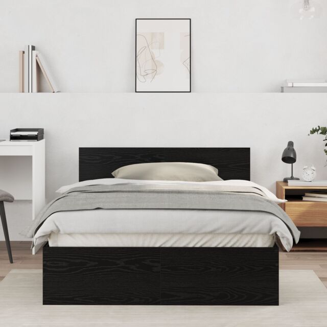Berkfield Home Bed Frame with Headboard Black Oak 120 x 190 cm Wood - image 1