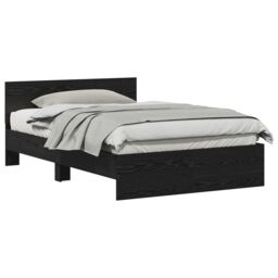 Berkfield Home Bed Frame with Headboard Black Oak 120 x 190 cm Wood - thumbnail 3