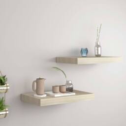 Berkfield Home Durable Floating Wall Shelves 2 pcs Oak 40x23x3.8 cm MDF in Light Brown - thumbnail 2