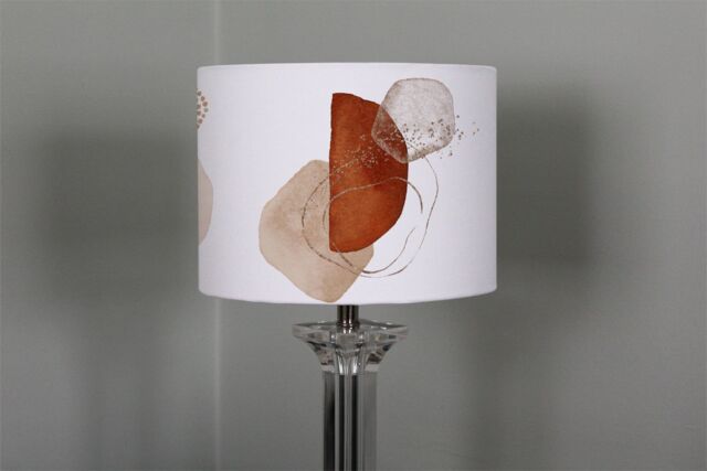 Benjamin Tate Design terracotta orange blush pink ivory beige watercolor illustration & gold elements ceiling lamp shade in Natural