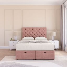 Sloomy Mayfair Plush Fabric Ottoman Bed End Opening With Sprung Memory Mattress & 26 Inch Headboard in Pink - Size: King - thumbnail 1