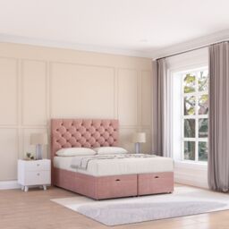 Sloomy Mayfair Plush Fabric Ottoman Bed End Opening With Sprung Memory Mattress & 26 Inch Headboard in Pink - Size: King - thumbnail 3