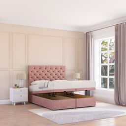 Sloomy Mayfair Plush Fabric Ottoman Bed End Opening With Sprung Memory Mattress & 26 Inch Headboard in Pink - Size: King - thumbnail 2