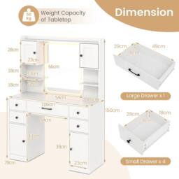 Costway Makeup Vanity Desk Dressing Table w/Charging Station& Mirror in White - thumbnail 2
