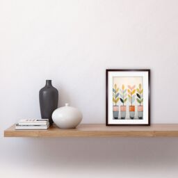 "Artery8 Wall Art Print Plant Pots Simple Pastel Colour Oil Painting Bright Pink Green Blue Boho Artwork Framed 9X7 Inch in Brown - Size: W7"" x H9""" - thumbnail 2